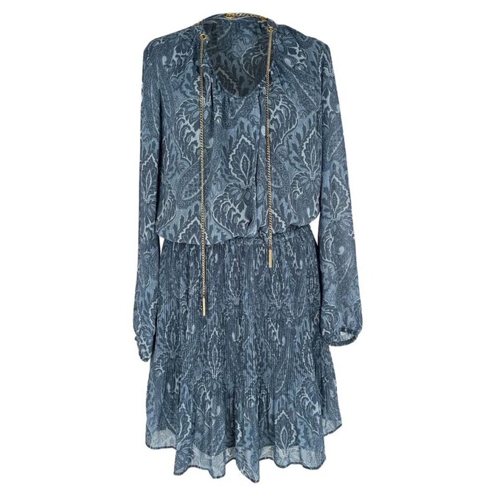 Michael Michael Kors Devonshire Paisley-Print Mini Dress in Blue Polyester